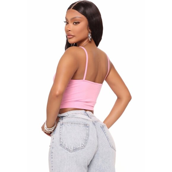Fashion Nova ✦ Don’t Disturb My Vibe Tank ✦ Pink Cropped Graphic Spaghetti Strap - Picture 4 of 4